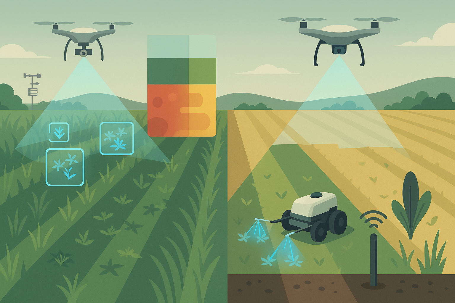 AI precision agriculture dashboard showing chemical reduction metrics and sustainable farming optimization through targeted crop management technology