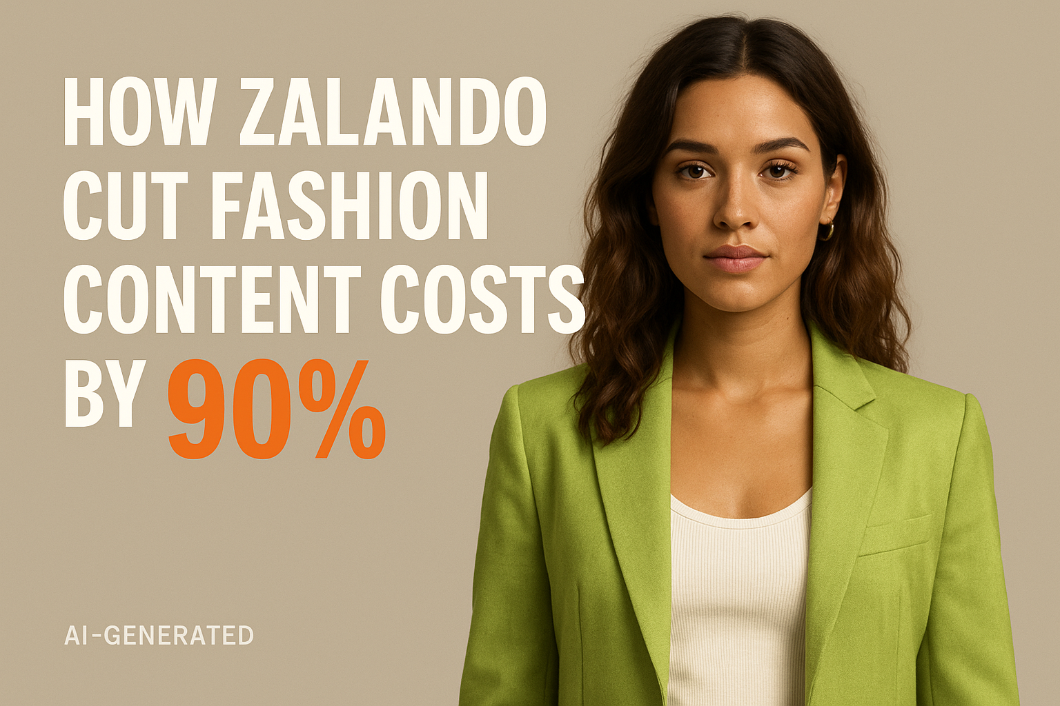 AI-generated fashion model wearing trendy clothing created using Zalando's digital twin technology, demonstrating 90% cost reduction in fashion content production