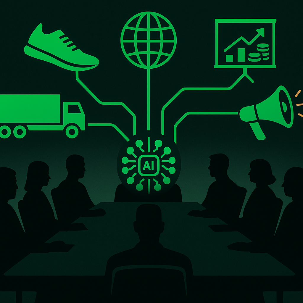 Corporate executive team meeting showing Chief AI Officer role integration at C-suite level for strategic AI governance and transformation