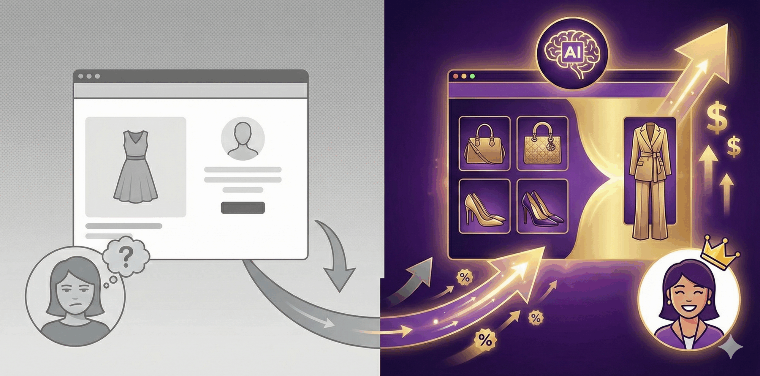 Saks AI personalization dashboard showing conversion optimization and revenue growth through dynamic e-commerce personalization technology implementation