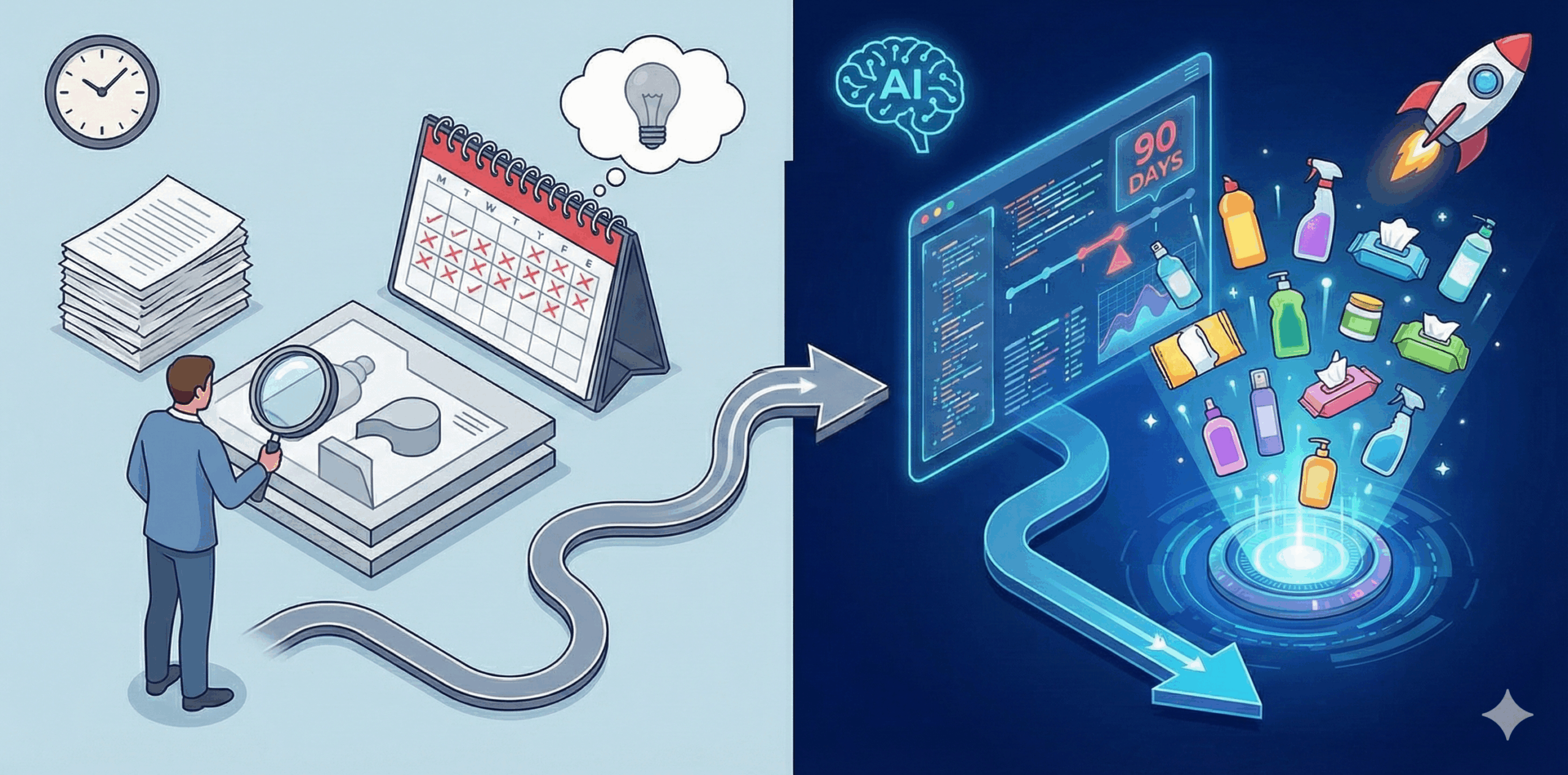 Clorox AI product innovation dashboard showing development acceleration and consumer insights analysis through strategic AI transformation implementation
