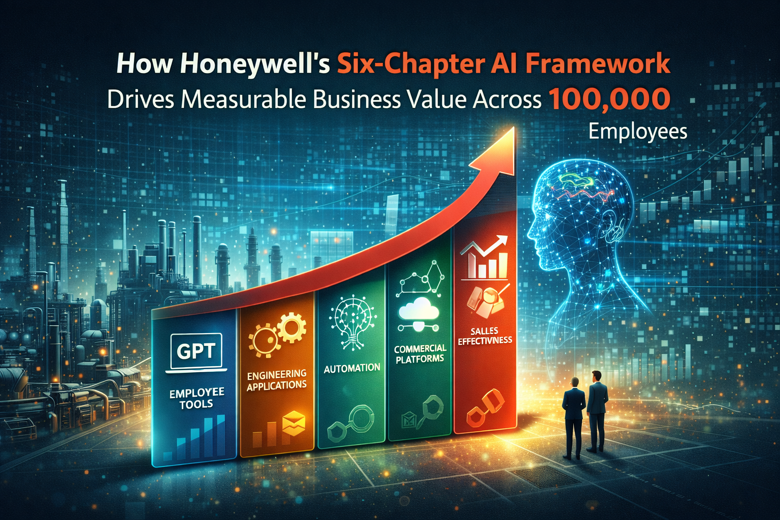 Honeywell AI framework dashboard showing enterprise implementation strategy and productivity improvements across industrial operations through structured AI deployment