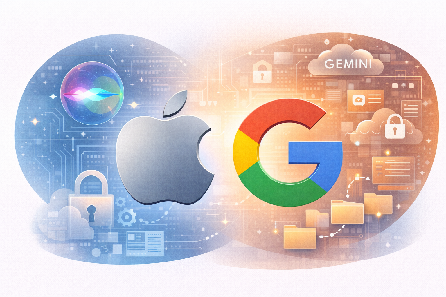 Apple Google Gemini partnership visualization showing Siri AI upgrade strategy and enterprise collaboration for enhanced personalization capabilities