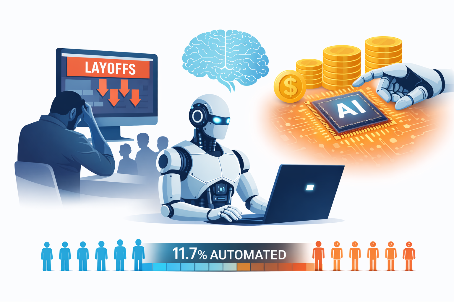 AI labor market 2026 predictions visualization showing workforce transformation trends and automation impact on employment across industries