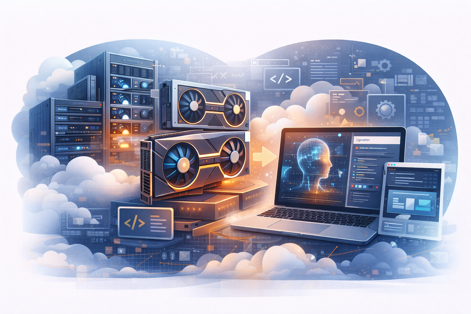 Runpod GPU cloud platform visualization showing $120M ARR growth metrics and developer adoption statistics for AI infrastructure services