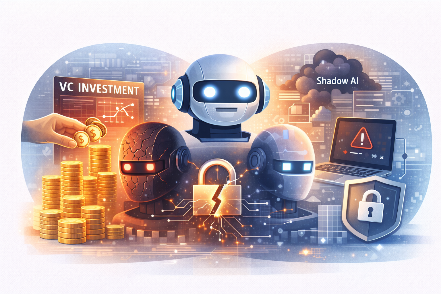 AI security VC investment visualization showing rogue agent risks and shadow AI deployment threats driving enterprise security funding growth